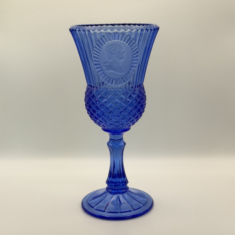 Vintage Avon Cobalt Blue George Washington Fostoria Water Goblet Glass 1976